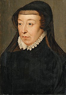 Catherine de Médicis, mère régente en noir.