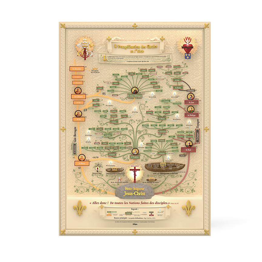 Carte de l’Évangélisation Apostoliques des Gaules au Ier siècle – Grand format