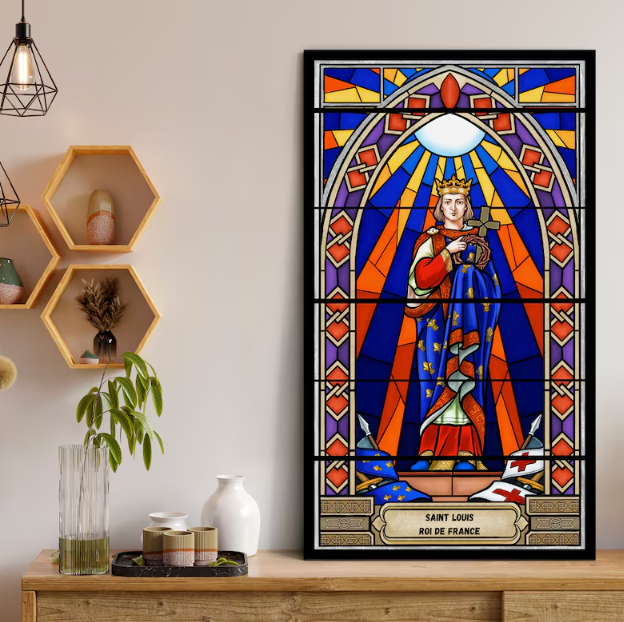 Saint Louis, roi de France, art mural style vitrail
